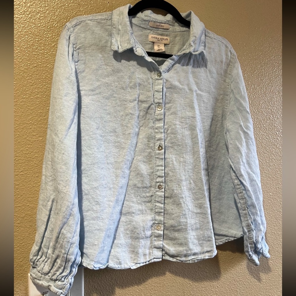 Laura Ashley Pale Blue Linen Shirt size Large casual minimalist